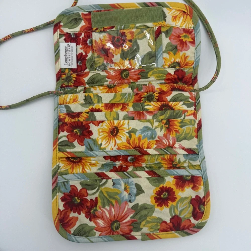 Longaberger Homestead Floral Quilted Crossbody Wallet Purse Removable Strap